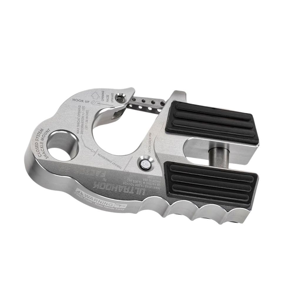 Ultrahook Winch Hook Factor 55 Closed System Shackle Max Load 16,000 lbs ULT Strength Shackle Pin Mount 48,000 lbs Offroad 4x4 Adventure – Silver