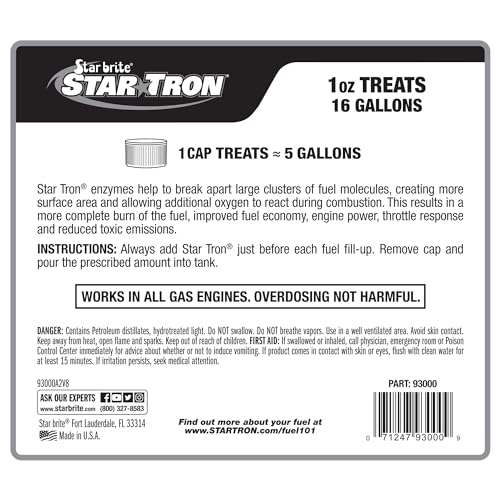 Star Tron Fuel Treatment Enzyme Concentrate, 128 Fl. Oz. – Treats up to 2,048 Gallons – Rejuvenate & Stabilize Old Gasoline, Cure Ethanol Problems, Improve MPG, Reduce Emissions, Increase Horsepower