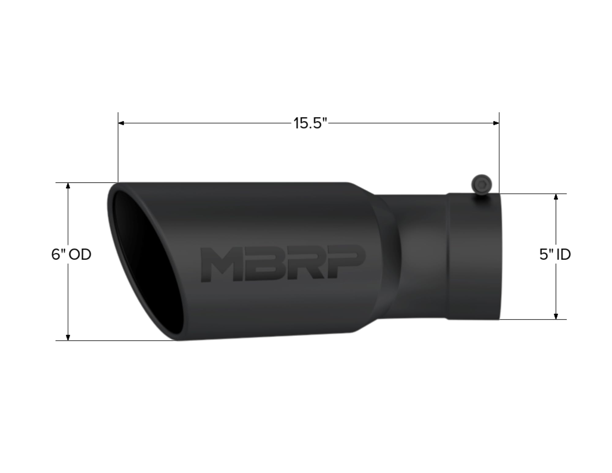 Black MBRP Angled Rolled End Tip, 6" O.D., 5" Inlet, 15 1/2" in Length, 30 Degree Bend