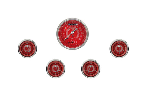 V8RS35SHC Classic Instruments V8 Red Steelie Five Gauge Set