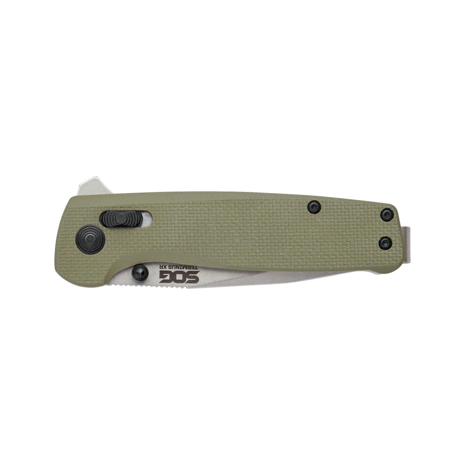 SOG Daily Carry Terminus XR G10 Rugged EDC Ambidextrous Pocket Folding Knife | G10 Handle | Wear-Resistant D2 Steel Blade, Olive Drab, Clam Pack