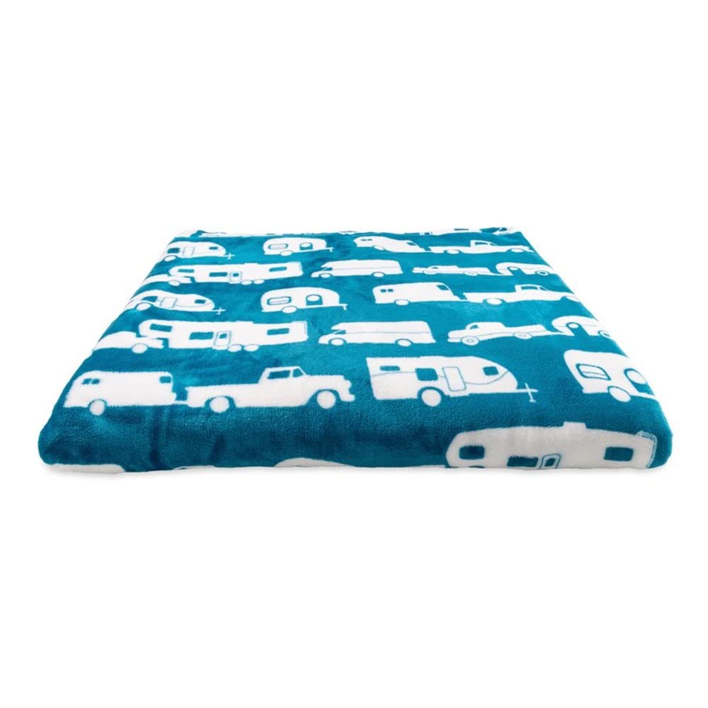 Camco Life is Better at The Campsite Plush Fleece Blanket, Queen Size - Keeps You Warm While Camping, at Home or on Picnics - Machine Washable - Features a Blue Brand RV Print