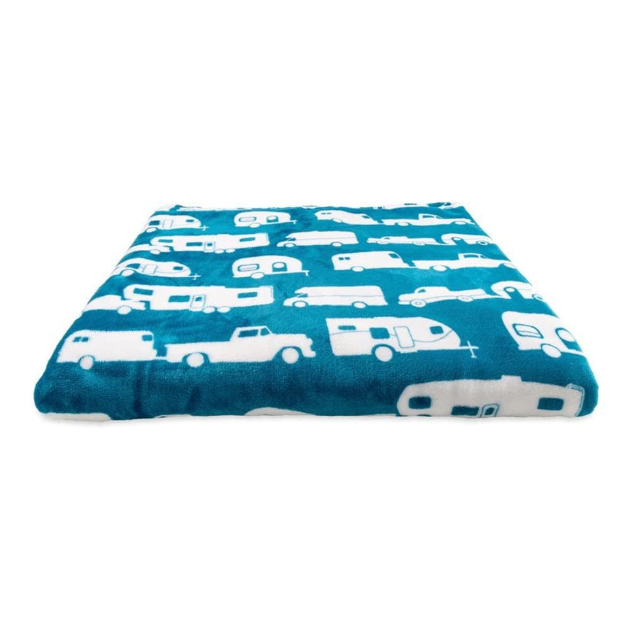 Camco Life is Better at The Campsite Plush Fleece Blanket, Queen Size - Keeps You Warm While Camping, at Home or on Picnics - Machine Washable - Features a Blue Brand RV Print