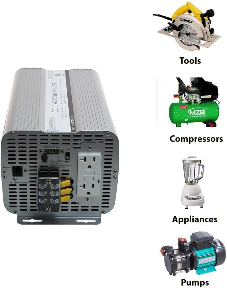 3000 Watt AIMS Power Modified Sine Power Inverter 12Volt DC to 120 Volt AC ETL Certified to UL 458 with GFCI Outlets and AC Terminal Block