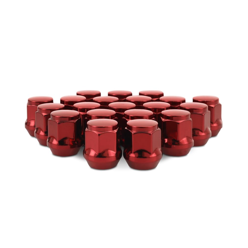 M12x1.5 Steel Lug Nuts, Mishimoto, Acorn Seat, 20pc Set, Red