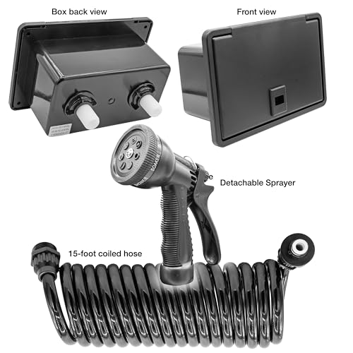 Dura Faucet DF-SA189-BK Quick Connect RV Exterior Detachable Sprayer, Hose, Port, and Spray Box Kit (Black)