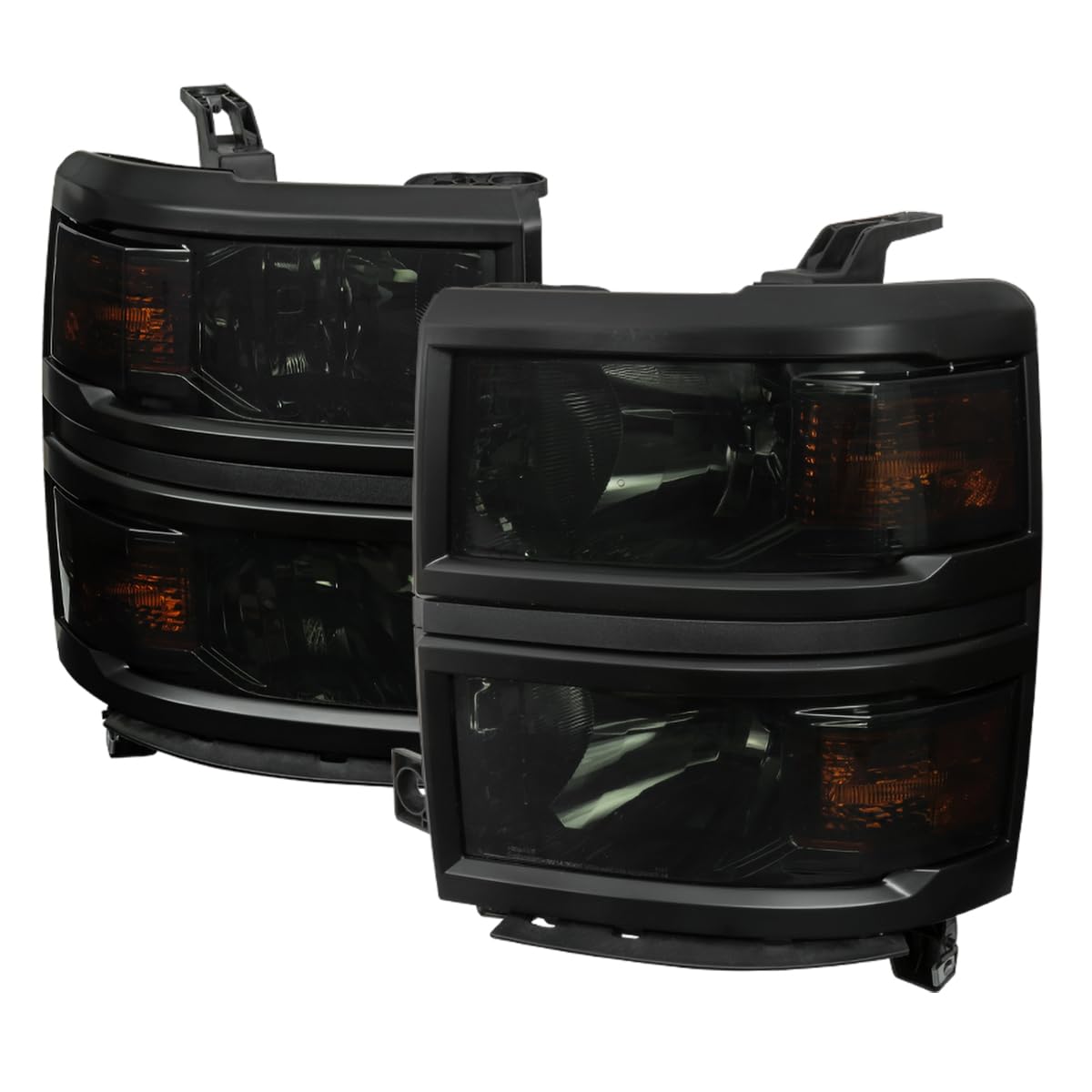 Smoke SPEC-D TUNING Headlights with Black Trim Compatible with 2014-2015 Chevy Silverado 1500 Left + Right Pair Head Lights Lamp Assembly