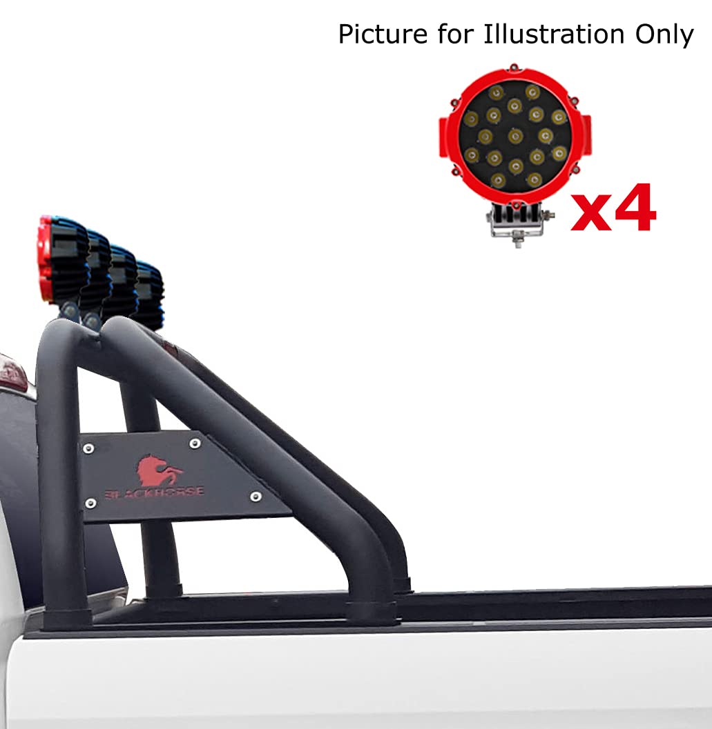 Classic Black Horse Roll Bar Incl. Pair of 7.0" Dia. LED Lights w/Red Trim Rings Compatible with 2005-2021 Nissan Frontier-RB-NIFRB-PLR