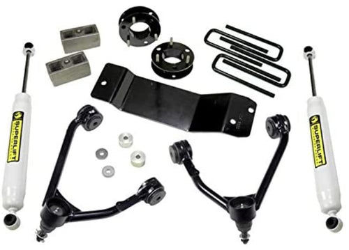 SUPERLIFT SUSPENSION RealTruck 3.5" Lift Kit | Complete Lift Kit with Rear Shadow Series Shocks & Upper Control Arms | 3700 | Fits 2007-16 Chevrolet Silverado/GMC Sierra 1500 4WD w/ Cast Steel Arms