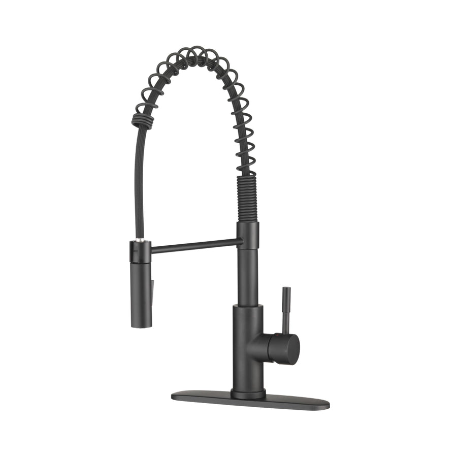 Dura Faucet RV Swivel High-Arc DF-MK504SLK-MB Kitchen Sink Faucet - Single Handle - Kitchen Faucet with Pull-Down Sprayer - Optional Deck Plate (Matte Black)