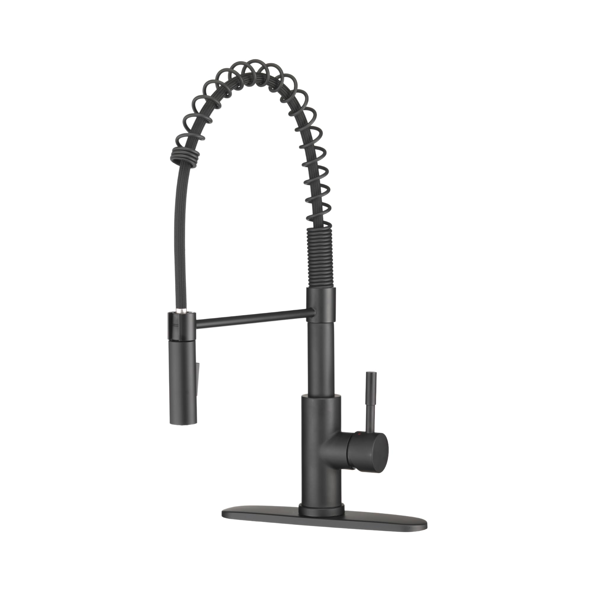 Dura Faucet RV Swivel High-Arc DF-MK504SLK-MB Kitchen Sink Faucet - Single Handle - Kitchen Faucet with Pull-Down Sprayer - Optional Deck Plate (Matte Black)
