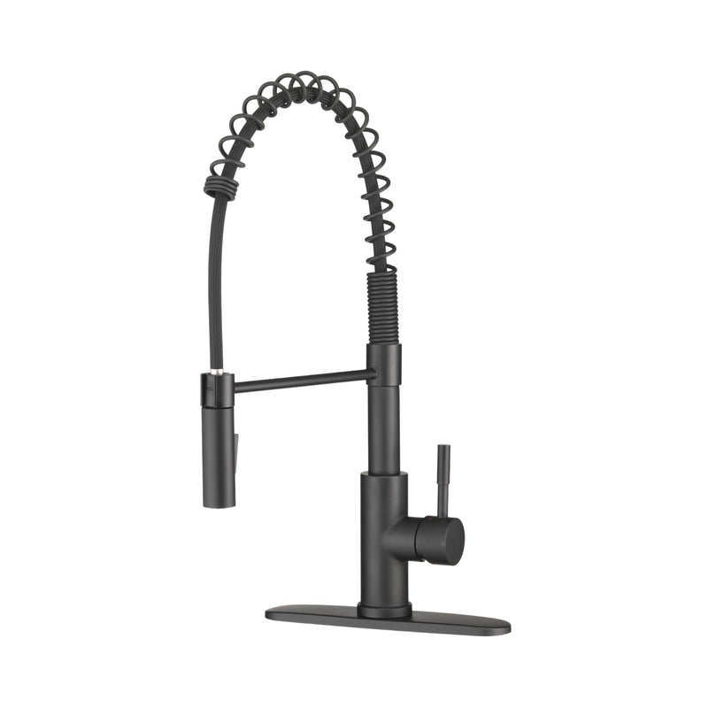Dura Faucet RV Swivel High-Arc DF-MK504SLK-MB Kitchen Sink Faucet - Single Handle - Kitchen Faucet with Pull-Down Sprayer - Optional Deck Plate (Matte Black)