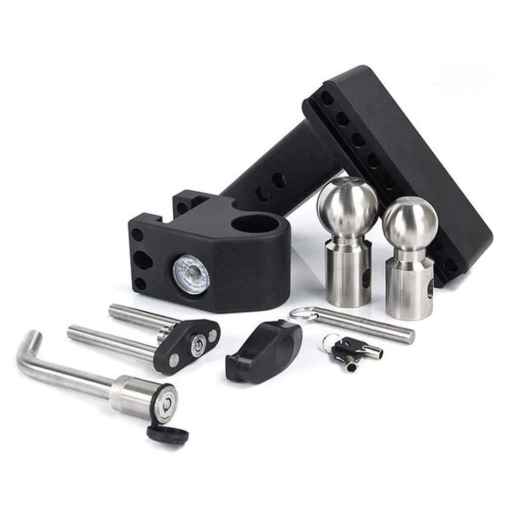 Weigh Safe Drop Steel Hitch - Adjustable Trailer Hitch with Ball Mount - Designed for 2.5" Receivers - Includes 2 Tow Balls - 8" Drop Hitch, 22,000 lbs GTW, 2-Piece Lock Set