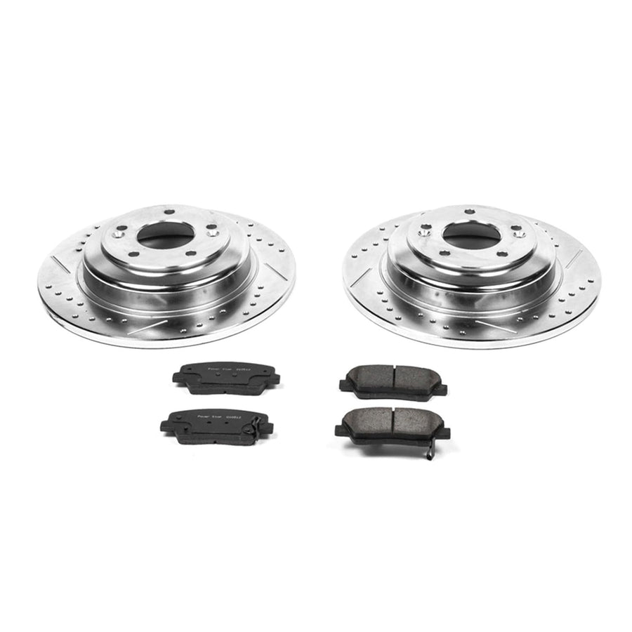 Power Stop K6168 Z23 Carbon Fiber Brake Pads Rear with Drilled & Slotted Brake Rotors Kit For Hyundai Genesis Coupe 2010-2016 [Model Specific]