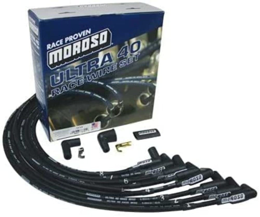 Moroso Black Ultra 40 Spark Plug Wire Set, Fits Big Block Chevy w/HEI Crap Cap, 90 Plug Ends