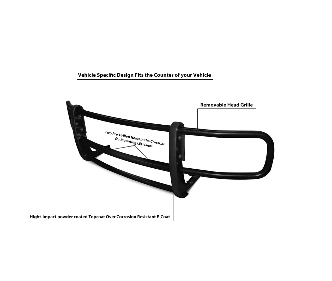 SPARTAN Black Horse Grille brush Bumper Guard Modular Black Compatible with 2016-2023 Mercedes-Benz Metris-17MBMEMA