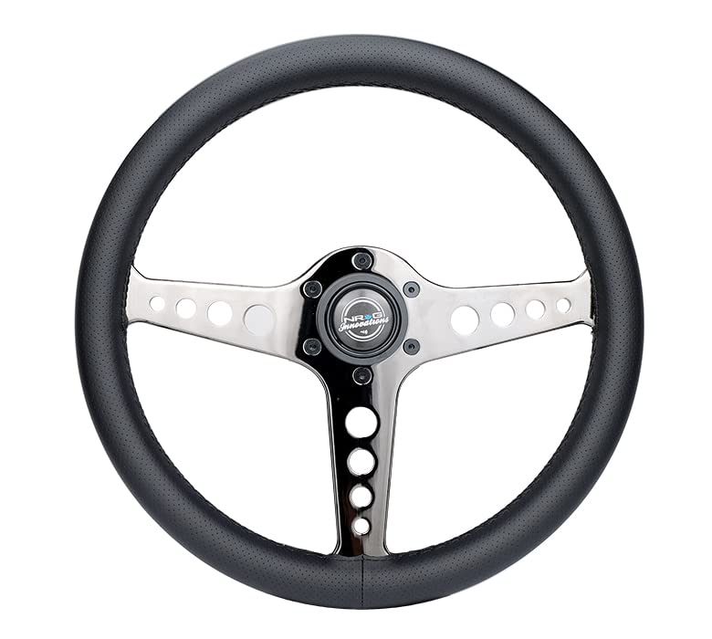NRG Innovations Light Weight NRG-ST-034BC-PR Gaming Steering Wheel: Driftz- Made with Perforated Leather, Light Weight Composits and Black Chrome Spoke with Holes