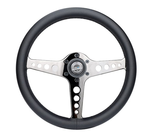 NRG Innovations Light Weight NRG-ST-034BC-PR Gaming Steering Wheel: Driftz- Made with Perforated Leather, Light Weight Composits and Black Chrome Spoke with Holes