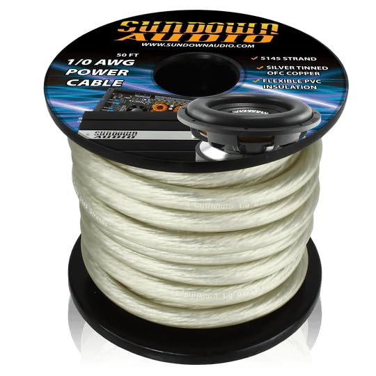 Sundown Audio 1/0 AWG Power Cable CBL-1/0S50 – 50FT Spool, Silver Tinned OFC Copper, 5145 Strands, Ultra-Flexible PVC – High Current Car Audio Amplifier & Subwoofer Wire (Black)