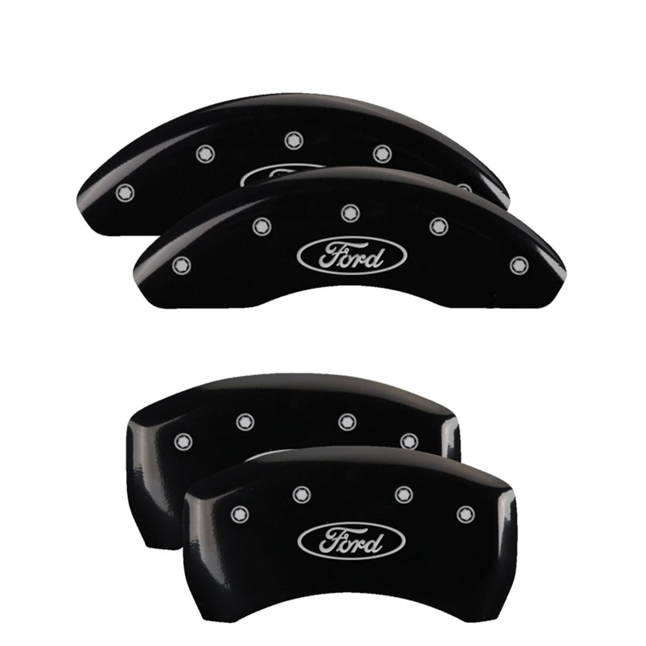 Brake Caliper Covers MGP for (2019-24') Ford Ranger - Fits 17"+ Wheels - Powder Coated Finish, Aluminum Front and Rear Caliper Covers (Set of 4) (Black; Silver Ford Oval Engraving)