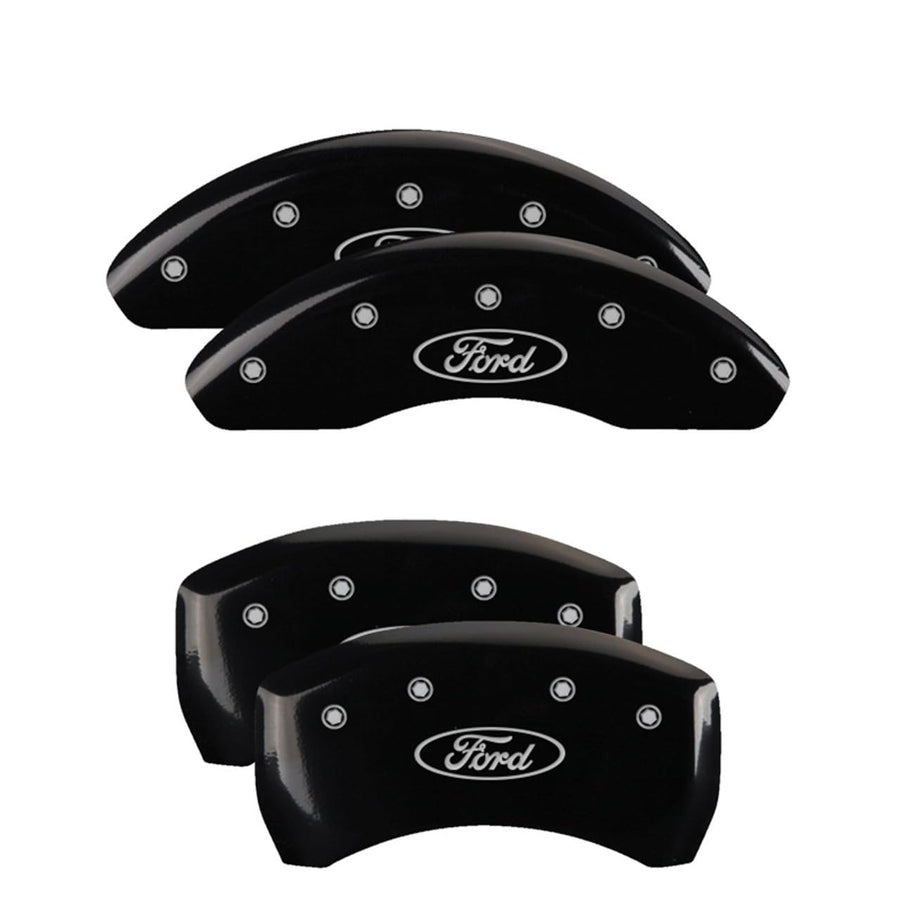 Brake Caliper Covers MGP for (2019-24') Ford Ranger - Fits 17"+ Wheels - Powder Coated Finish, Aluminum Front and Rear Caliper Covers (Set of 4) (Black; Silver Ford Oval Engraving)