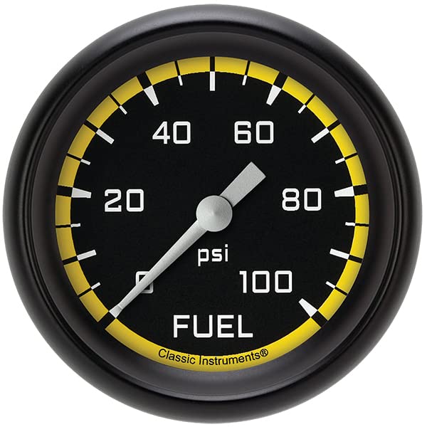 AX346YBPF Classic Instruments AutoCross Yellow 2-5/8" Fuel Pressure Gauge, 100 psi