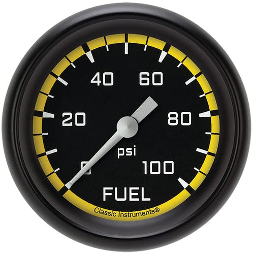 AX346YBPF Classic Instruments AutoCross Yellow 2-5/8" Fuel Pressure Gauge, 100 psi