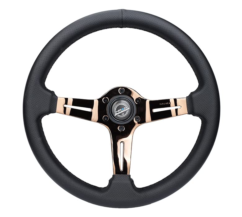 NRG Innovations Steering Wheel NRG-ST-010RG-PR - Light Weight Gaming Wheel: Splitz- Made with Perforated Leather, Light Weight Composits and Rose Gold Spoke with Slits