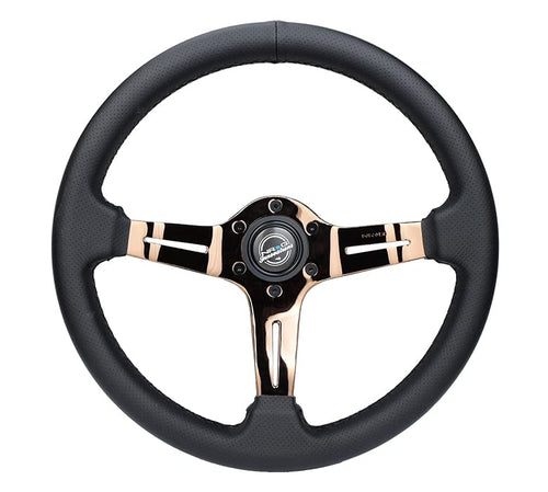 NRG Innovations Steering Wheel NRG-ST-010RG-PR - Light Weight Gaming Wheel: Splitz- Made with Perforated Leather, Light Weight Composits and Rose Gold Spoke with Slits