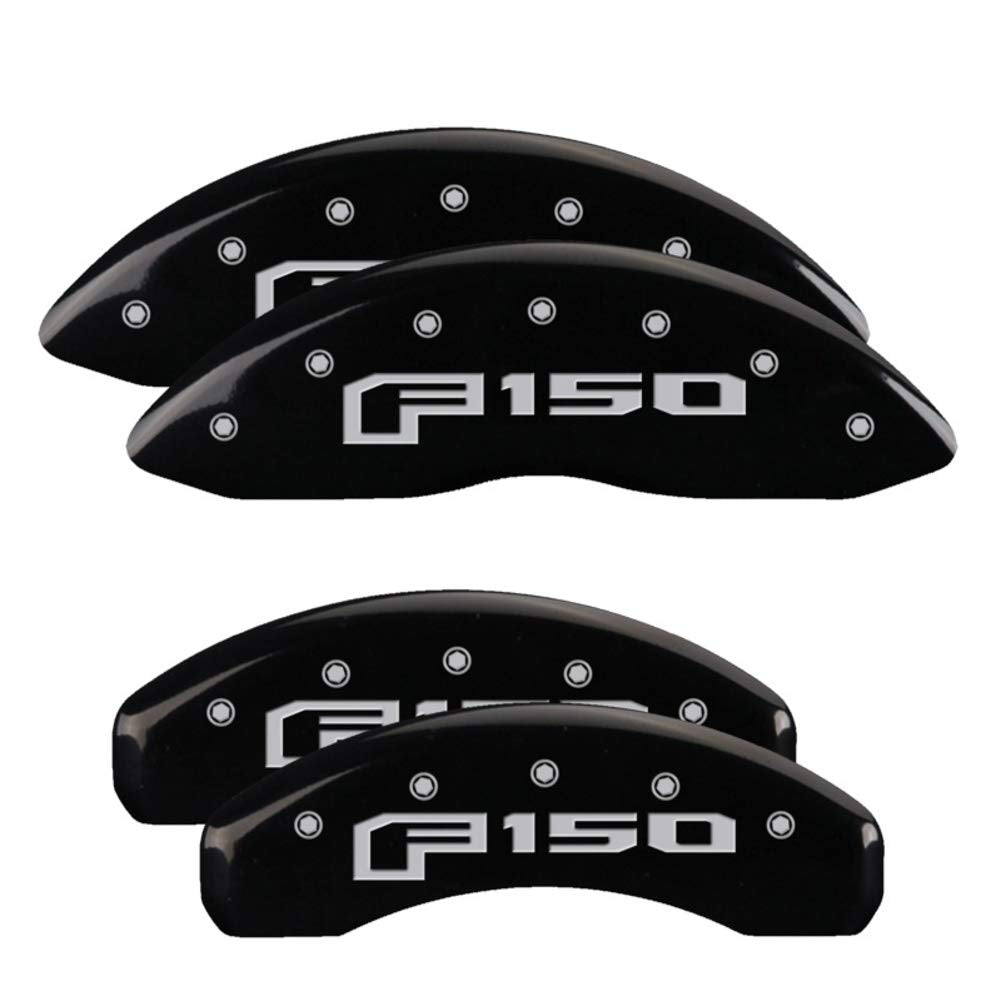 Brake Caliper Covers MGP for 2015-2020 Ford F-150, 2018-2020 Ford Expedition (Requires 18"+ Wheels) Black Powder-Coated Finish, Aluminum Front and Rear Caliper Covers (F-150 Engraving; Set of 4)