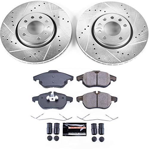 Z23 Carbon Fiber Brake Pads Power Stop K8157 with Drilled & Slotted Brake Rotors Kit