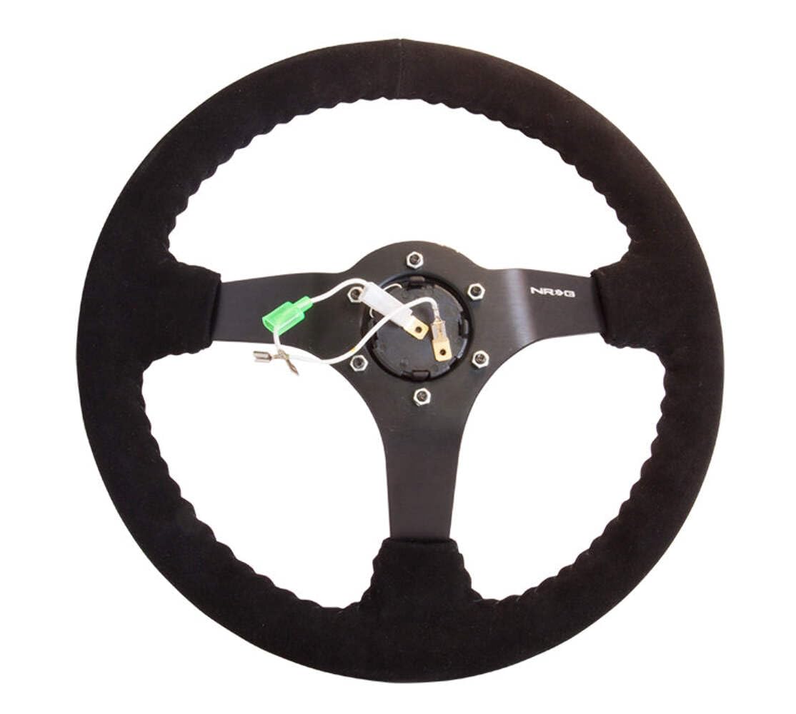 NRG Innovations Reinforced Steering Wheel NRG-RST-036MB-S RACE STYLE 350mm Sport Steering Wheel (3' Deep) Black Suede With Black Baseball Stitching Matte Black Spoke