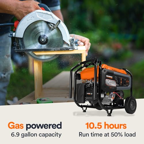 Generac 8,125 Starting Watt Portable Gas-Powered Generator - COsense Technology - PowerRush Advanced Technology - Reliable Power for Emergencies, Recreation, Home - 49 State Compliant