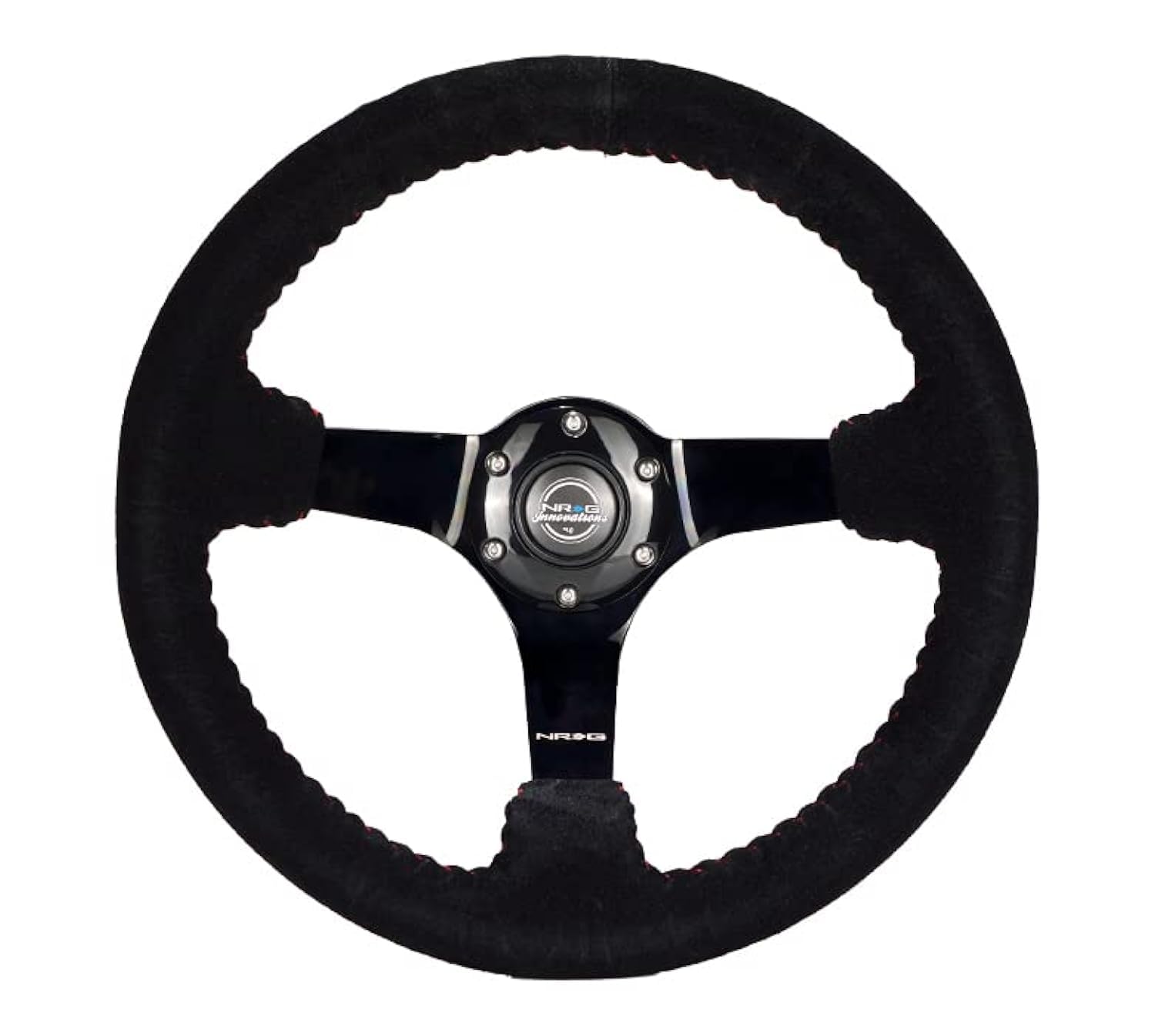 NRG Innovations Reinforced NRG-RST-033BK-S Steering Wheel 330mm Diameter Sport Suede Racing (3" Deep) Comfort Grip, 4mm Matte Black Spoke With Criss Cross Stitching, Perforated Leather Or Suede