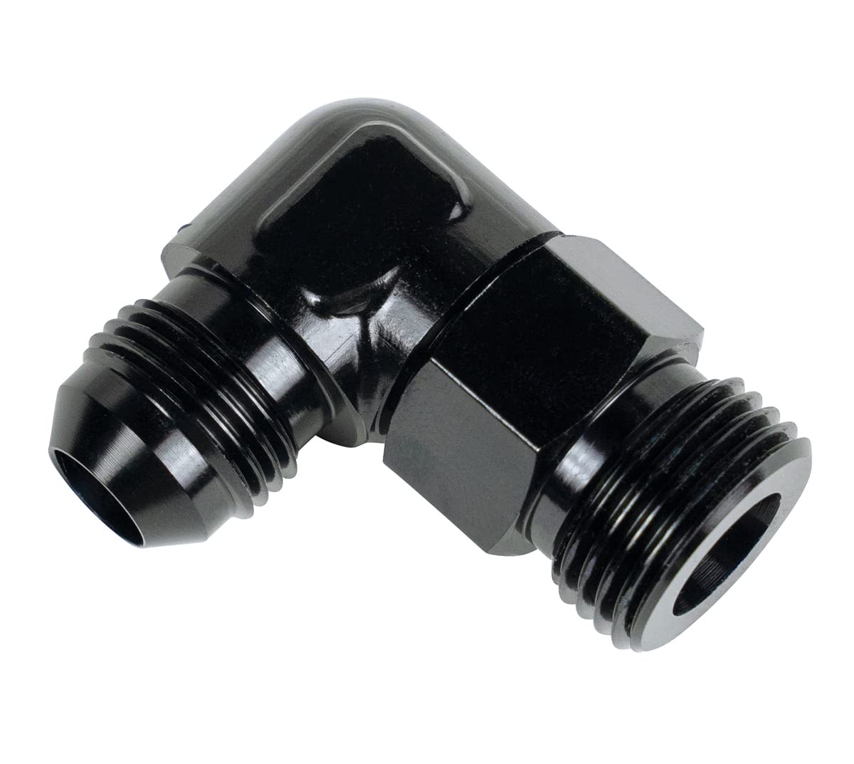 DERALE 90 Degree Fitting, Adapter, 7/8-14 in NPT Male O-Ring to 10 an Male Swivel, Aluminum, Black Anodized, Each