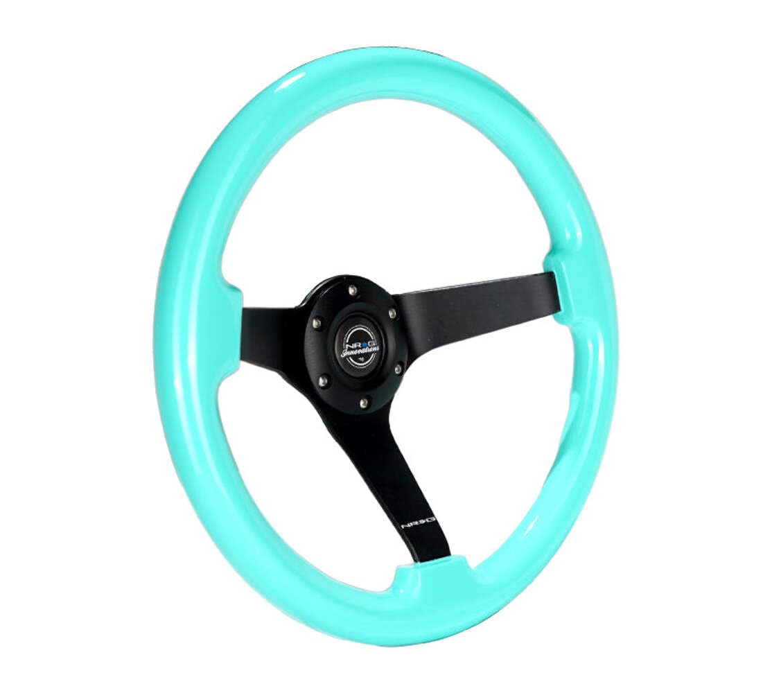NRG Innovations Reinforced NRG-RST-036MF-BK Steering Wheel - Classic Minty Fresh Wood Grain Wheel (3" Deep), 350mm, 3 Solid Spoke Center in Black
