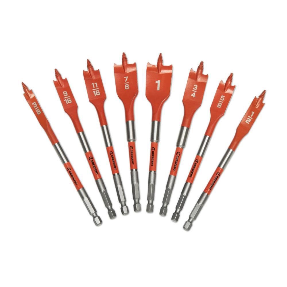 8 Piece Crescent Screw Point Paddle Drill Bit Set,6" | CDSPSET-8