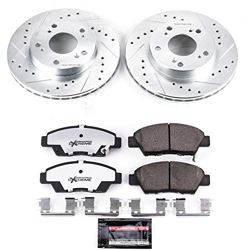 Power Stop Front K5400-26 Z26 Carbon Fiber Brake Pads with Drilled & Slotted Brake Rotors Kit For Honda CR-Z 2011-2015 [Model Specific]