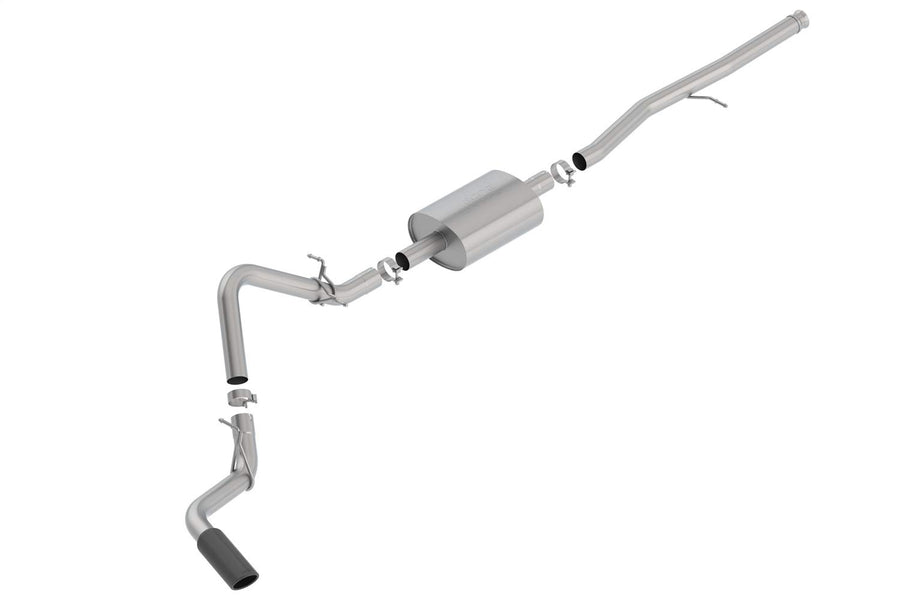 Borla S-Type 140794BC Cat-Back Exhaust System 3 in. Into Muffler True Dual 4.0 in. x 11.50 in. Single Rolled Angle-Cut Tip Truck Side Exit Black Chrome S-Type Cat-Back Exhaust System