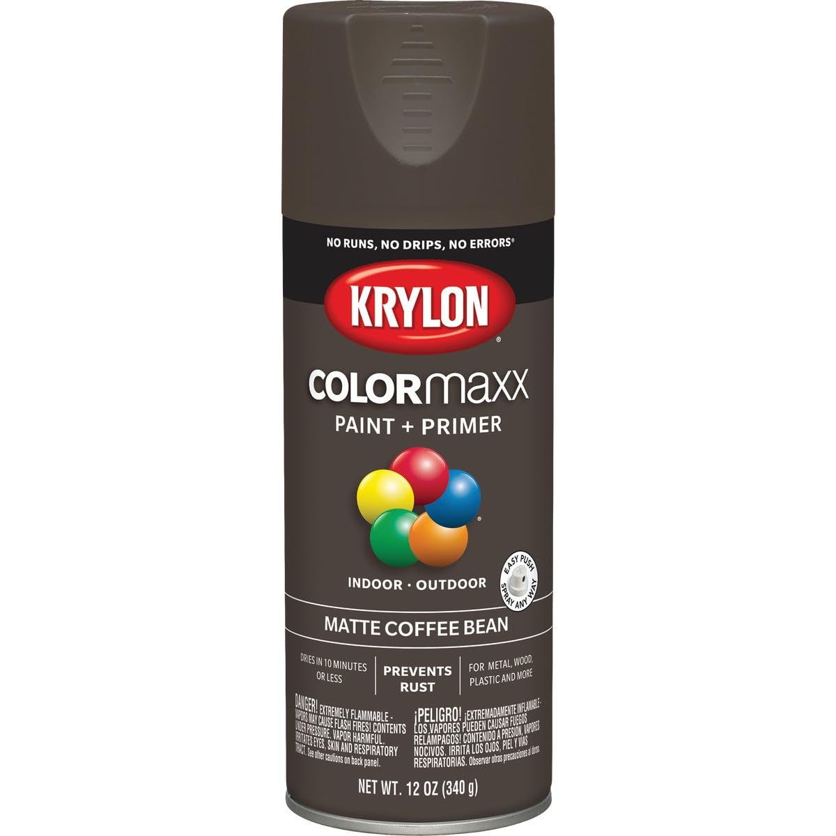 Krylon COLORmaxx K05596007 Spray Paint and Primer for Indoor/Outdoor Use, Matte Coffee Bean