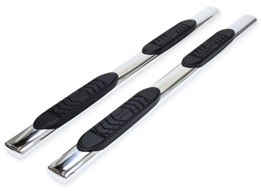 Truck Running Boards Fits 2011-2024 Ram 2500 Mega Cab Oval 5 Inch Straight Nerf Bars with Step Pads – Polished Marine-Grade Stainless Steel, Welded End Caps, TrailFX A7057S Rocker Panel Mount