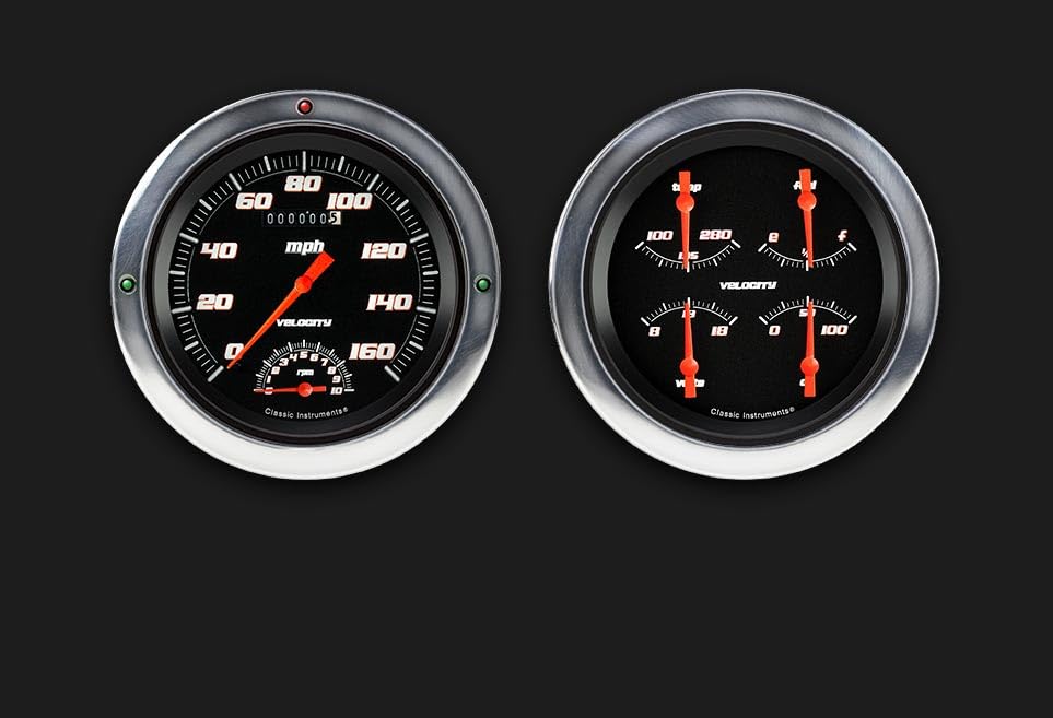 Classic Instruments Velocitry CT54VSB62-LS Black Direct Fit Gauge Package LS Swap 4 5/8" Speedometer with Built-in Tach and Quad Gauge Fits 1954-1955 Chevy Truck