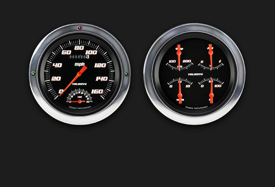 Classic Instruments Velocitry CT54VSB62-LS Black Direct Fit Gauge Package LS Swap 4 5/8" Speedometer with Built-in Tach and Quad Gauge Fits 1954-1955 Chevy Truck