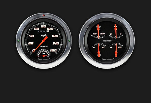 Classic Instruments Velocitry CT54VSB62-LS Black Direct Fit Gauge Package LS Swap 4 5/8" Speedometer with Built-in Tach and Quad Gauge Fits 1954-1955 Chevy Truck