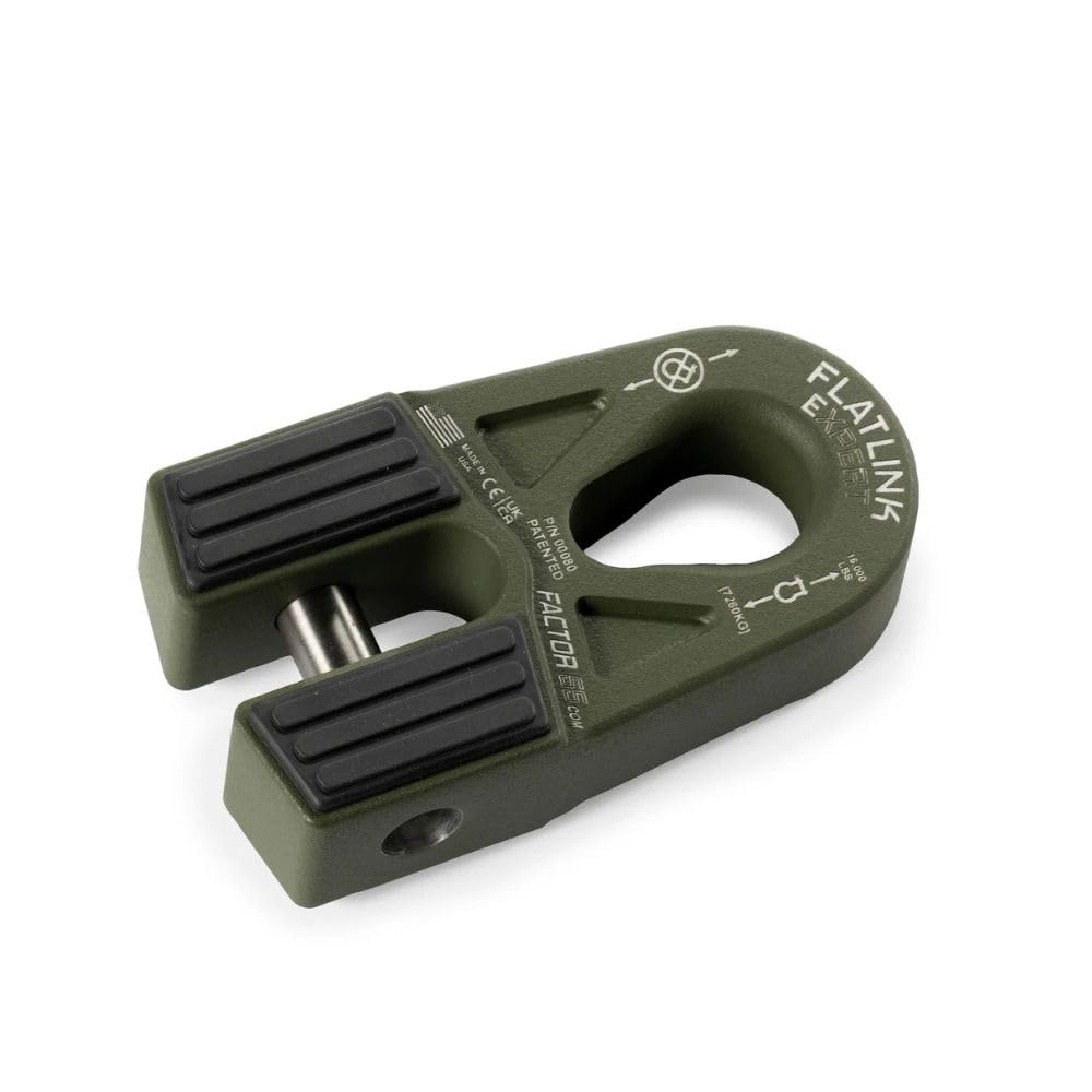 Flatlink E (Expert) Factor 55 00080-14 Replaces Conventional Winch Hook with a Stronger Shackle/D-Ring Mount Maximum Load 16,000 lb Ultimate Failure Greater Than 40,000 lb – OD Green