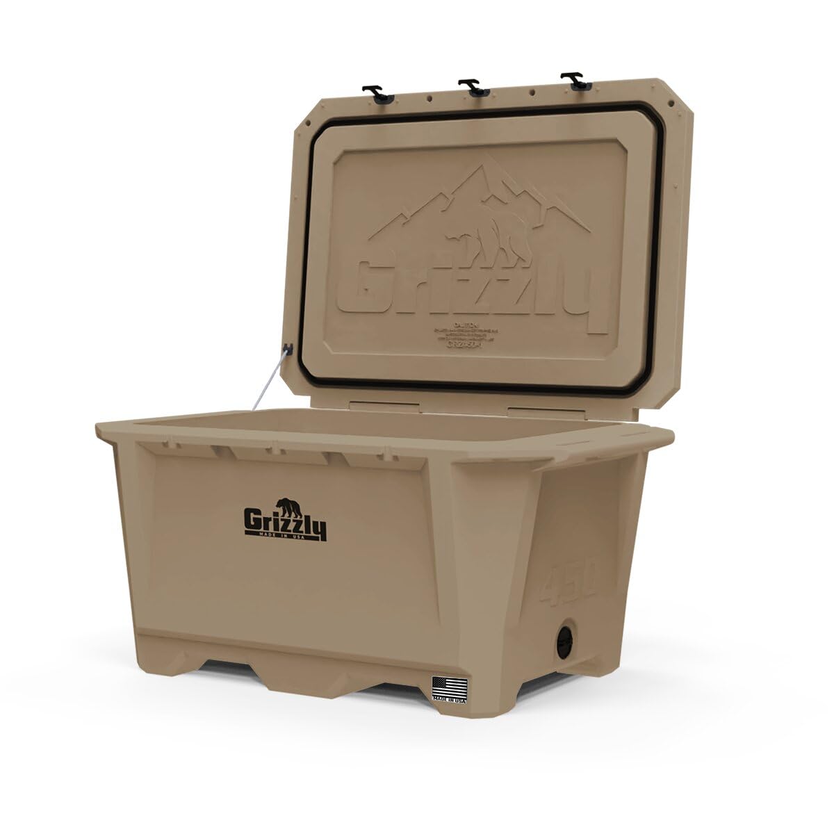 450 Cooler Grizzly | 450 qt Ice Chest Durable Rotomolded Insulated | Made in USA | Warranty for Life | for Cold Plunge Ice Bath Camping Fishing Hunting | G450 | Tan