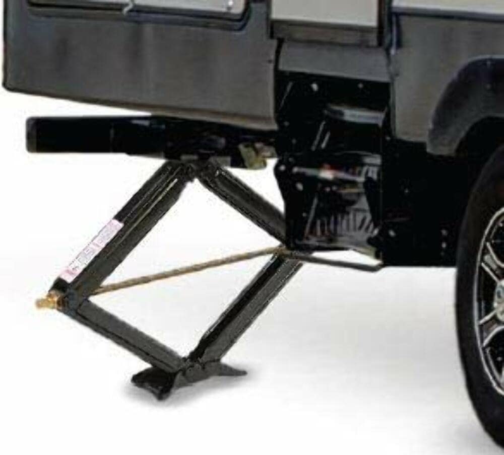 Leveling Jack Husky Towing 88121 for RV Frame Manual Scissor Jack 5000 lb Capacity Square Support Brackets 24 Inch Max Lift Black Powder Coated Steel Set of 2 with Crank Handle