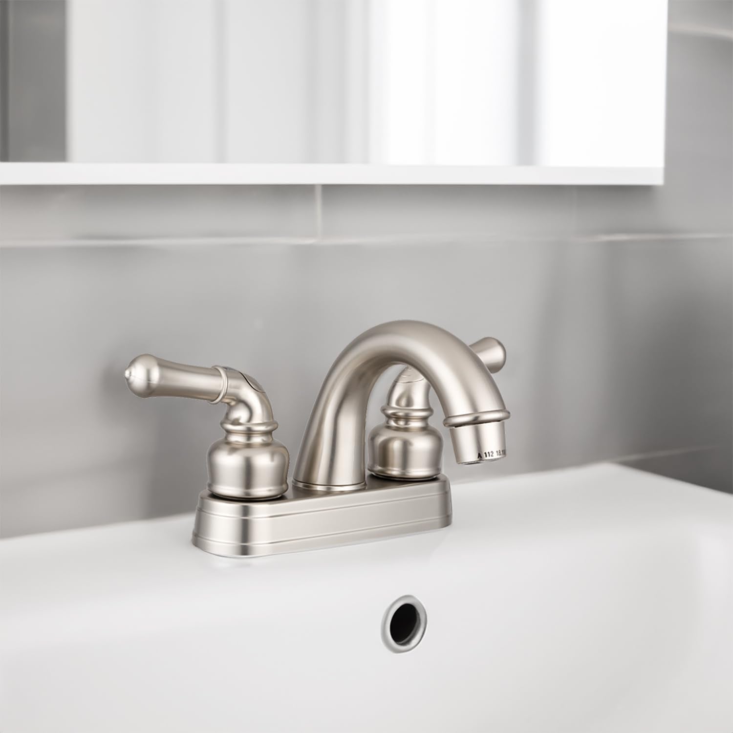 Dura Faucet RV Bathroom Sink Faucet DF-PL620C-SN - Smooth Turning 2-Lever (Brushed Satin Nickel)