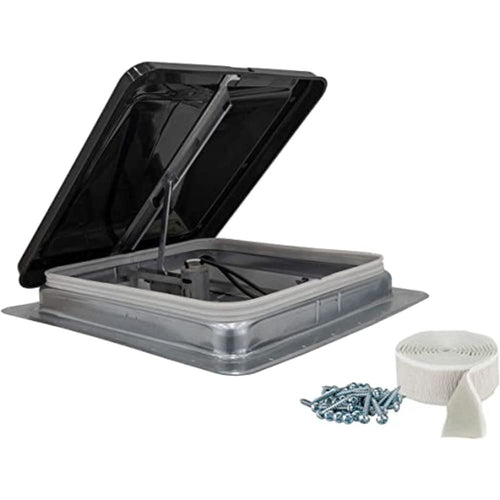 Heng's Universal RV Roof Vent 74112A-C1G1 with 12V DC Fan & Exchange Lid - 14" x 14", Smoke