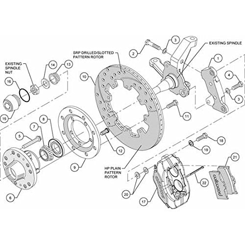 140-10440-DP WILWOOD FDL Front Kit,12.19", Drilled, Polished 74-80 Pinto/Mustang II Disc Spindle only